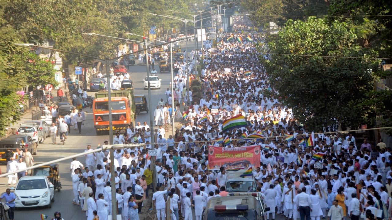 Shri Mumbai Jain Sangh Sangathan(SMJSS) had organised the rally and had claimed that people in huge numbers will turn up for it.  Pic/Satej Shinde